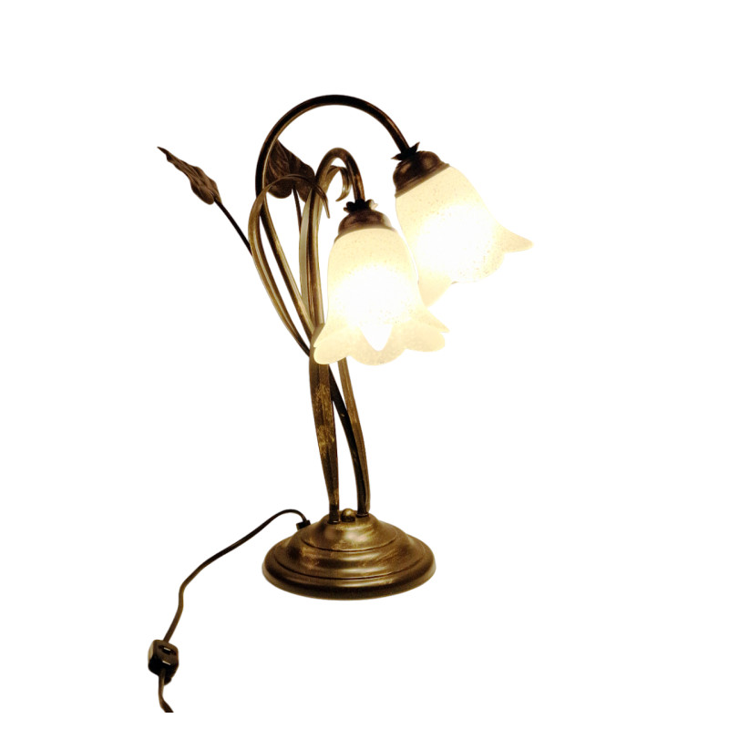 Luxurious Table Lamp "Floral Design" - Black Metal with Gold Patina