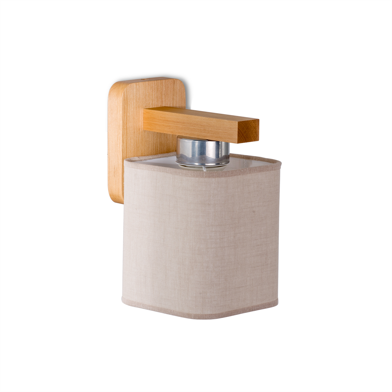 Dřevěné nástěnné svítidlo s kabelem a vypínačem vyrobené z přírodního buku s bezovým látkovým stínidlem "HOTEL" foto2