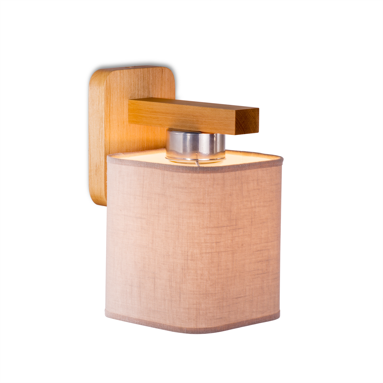 Dřevěné nástěnné svítidlo s kabelem a vypínačem vyrobené z přírodního buku s bezovým látkovým stínidlem "HOTEL"