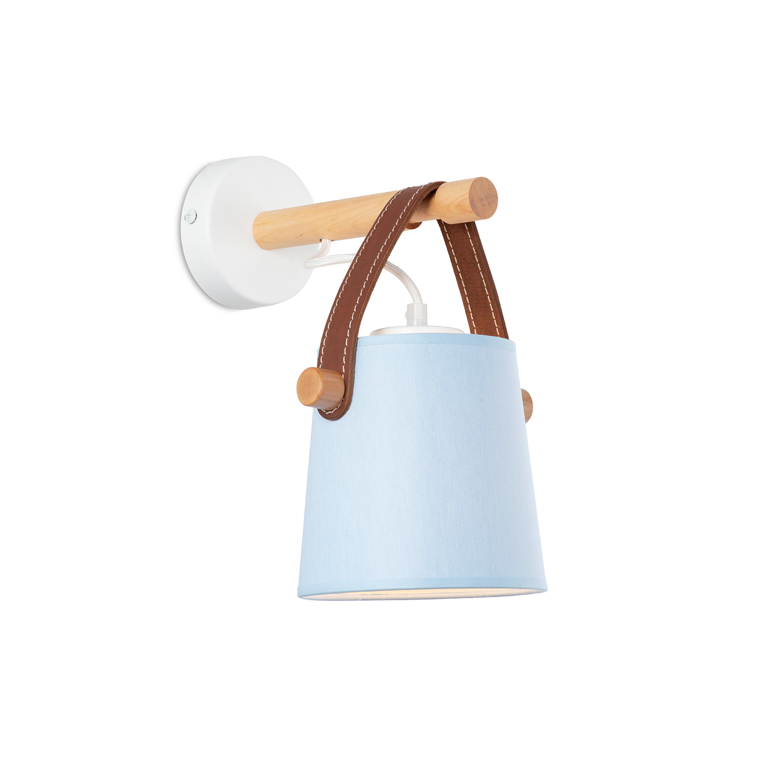 Nástěnné svítidlo se světle modrým stínítkem a originálním koženým řemínkem  60201 "RIONI" foto2