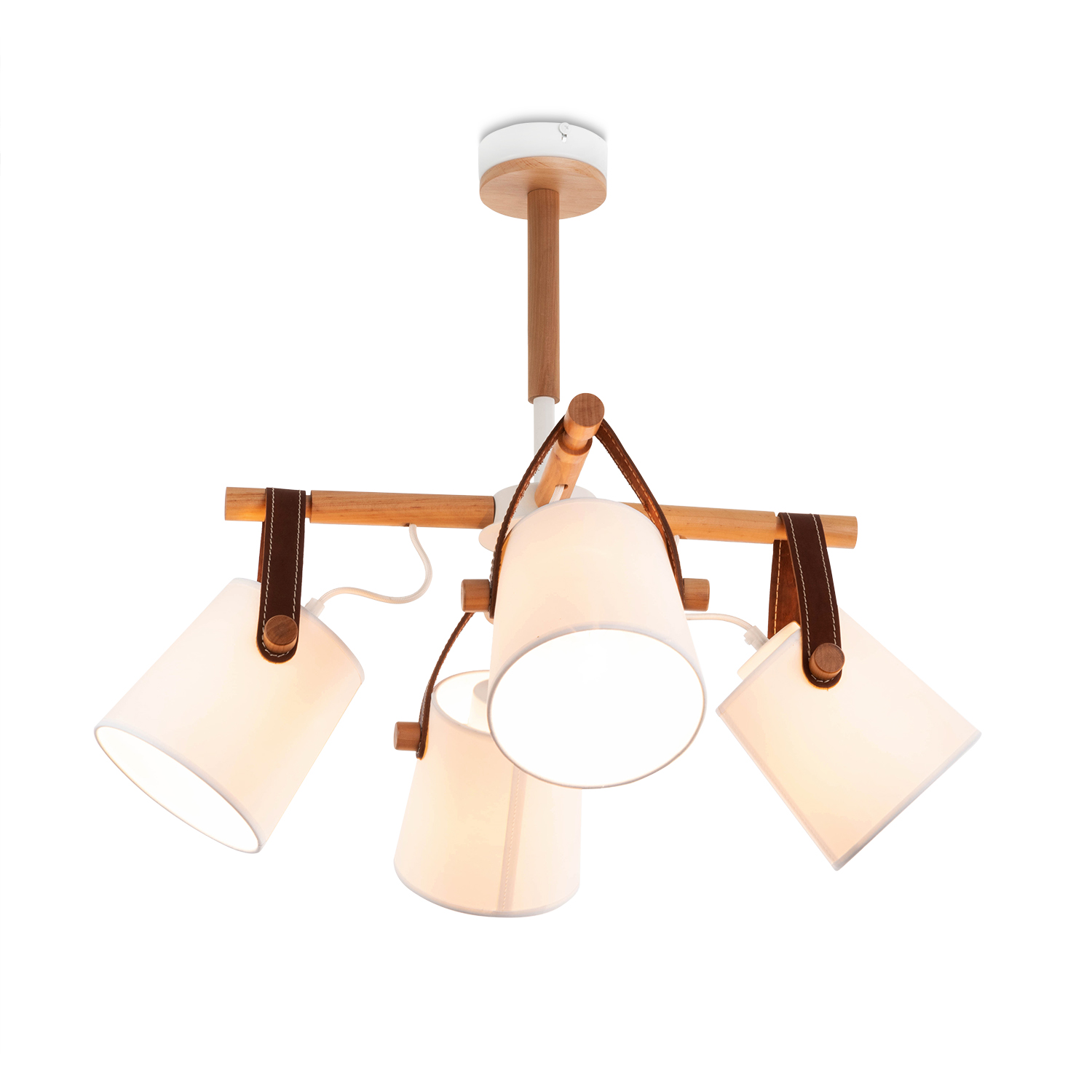 Lustr 60404 "RIONI"v bílém provedení s koženými řemínky a bílými textilními stínítky foto2