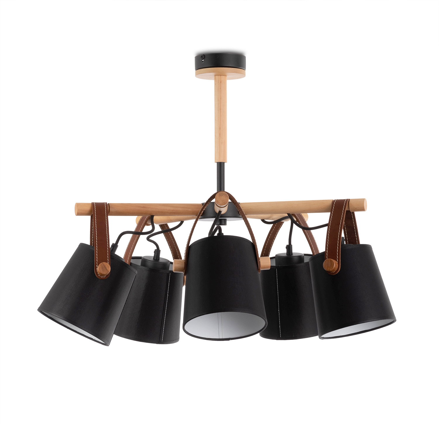 Lustr na tyči s dřevěnými prvky a koženými řemínky  60405 "RIONI" foto3