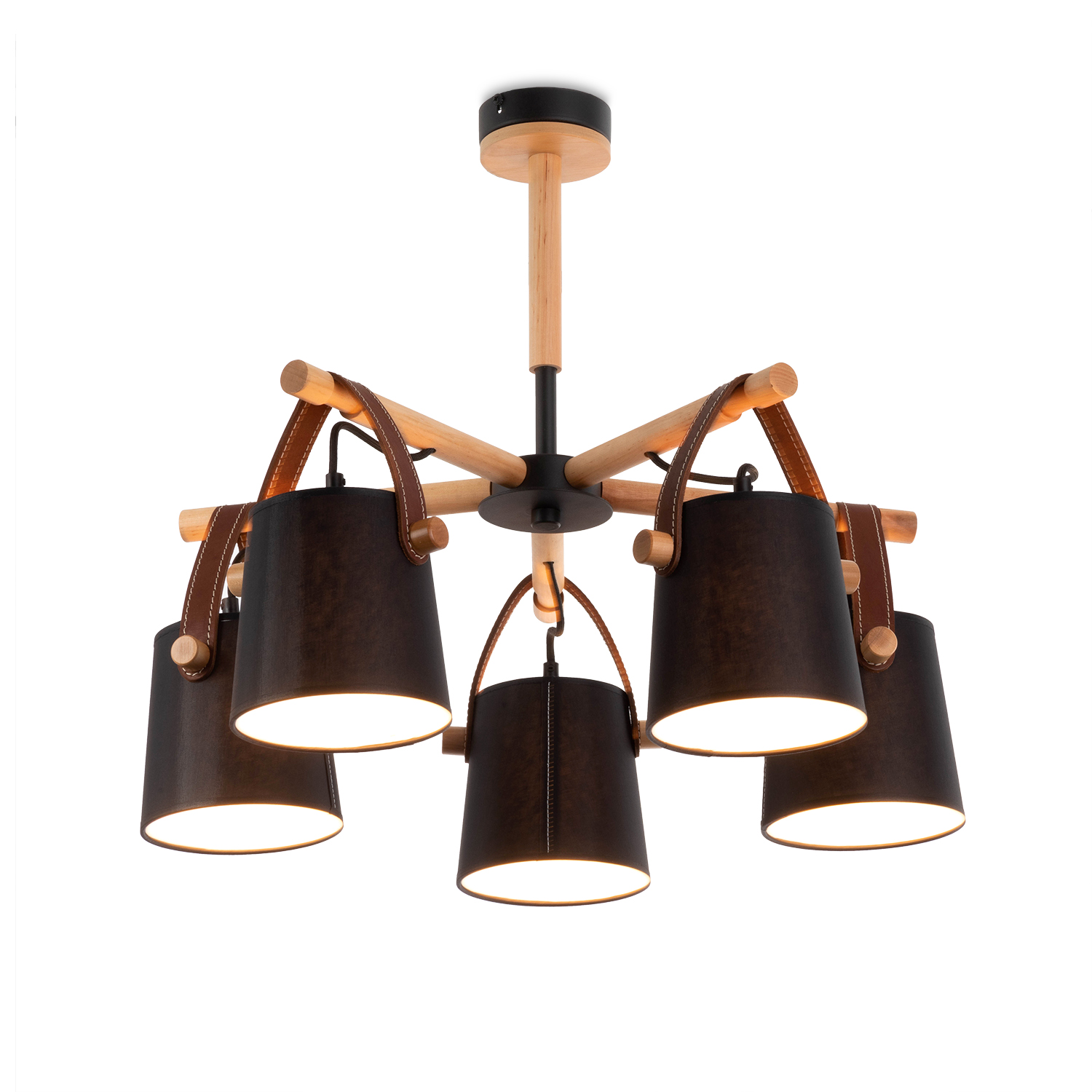Lustr na tyči s dřevěnými prvky a koženými řemínky  60405 "RIONI" foto2