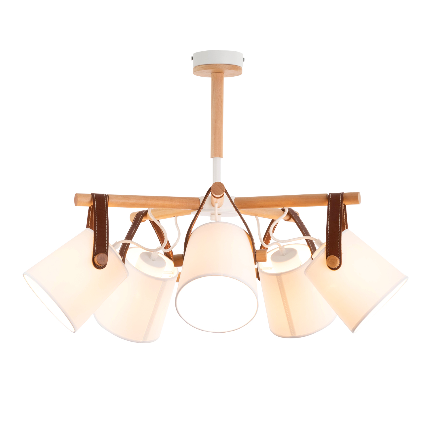 Lustr na tyči s dřevěnými prvky a koženými řemínky  60405 "RIONI" foto2