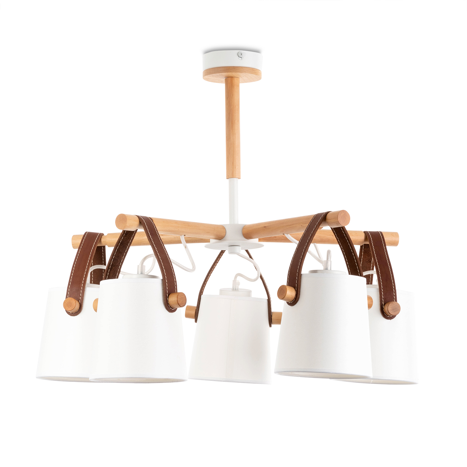 Lustr na tyči s dřevěnými prvky a koženými řemínky  60405 "RIONI" foto3