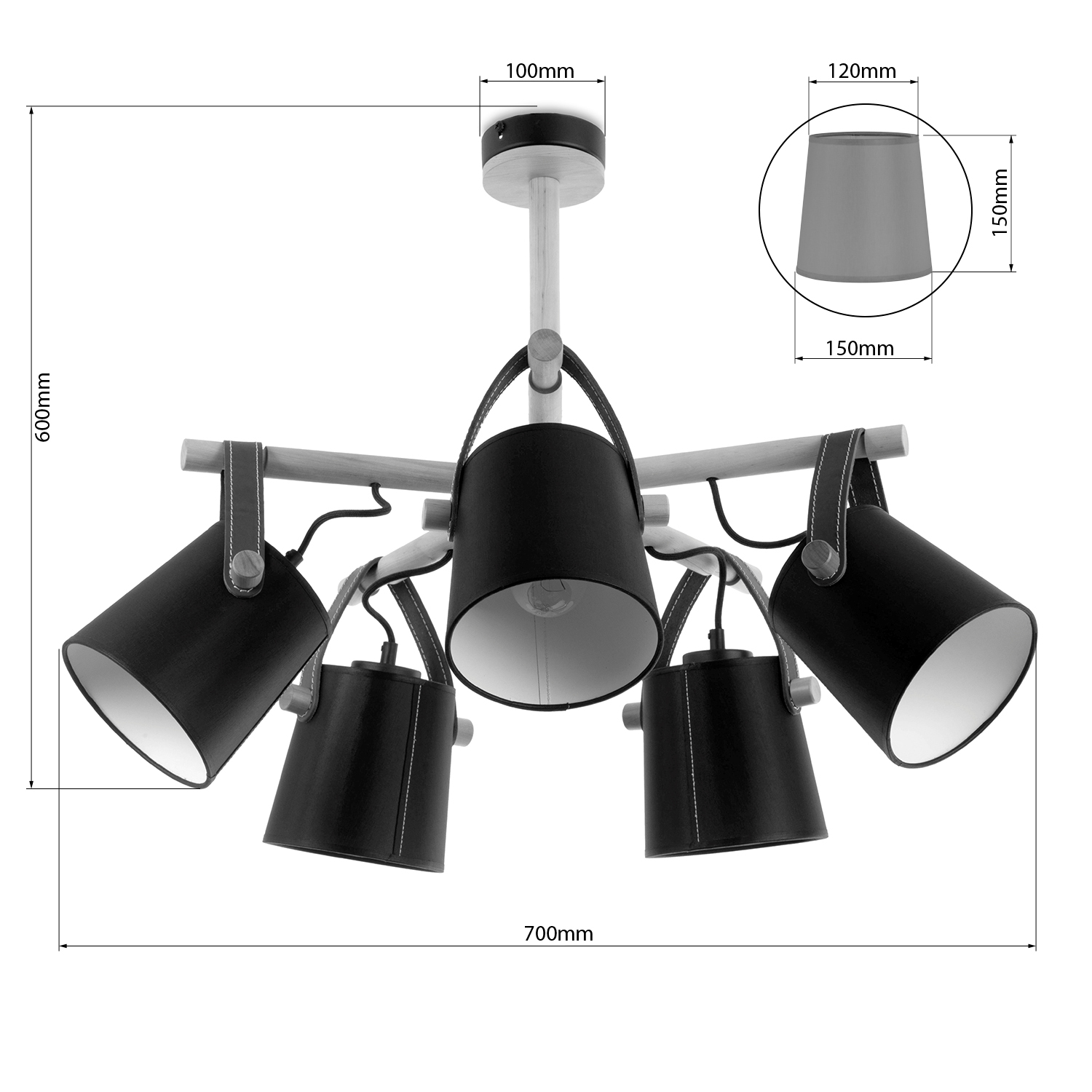 Lustr na tyči s dřevěnými prvky a koženými řemínky  60655 "RIONI" foto4