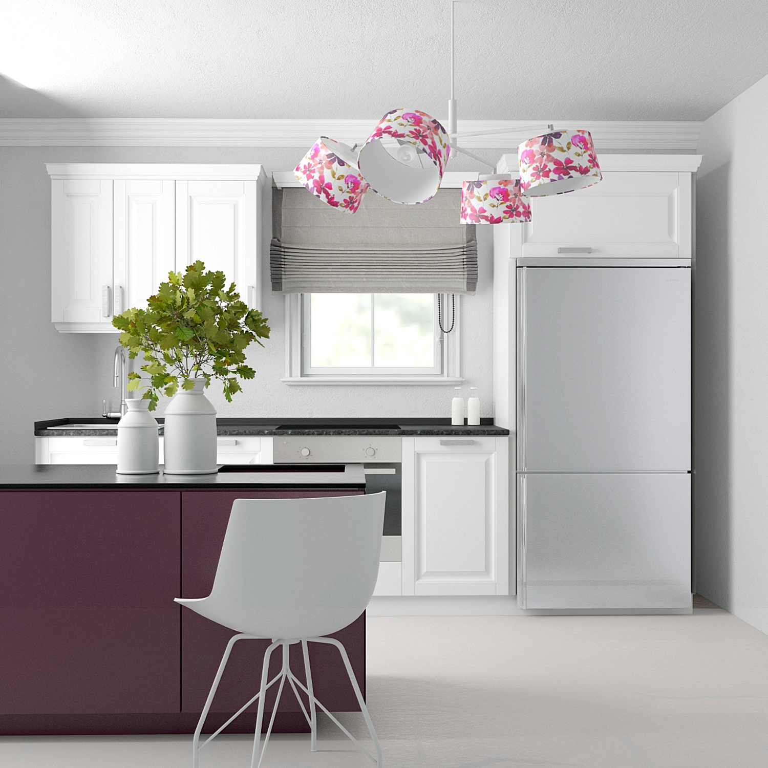 Designový  lustr na tyči se čtyřmi bílýmii stínítky.  60504 "Lefor" foto4