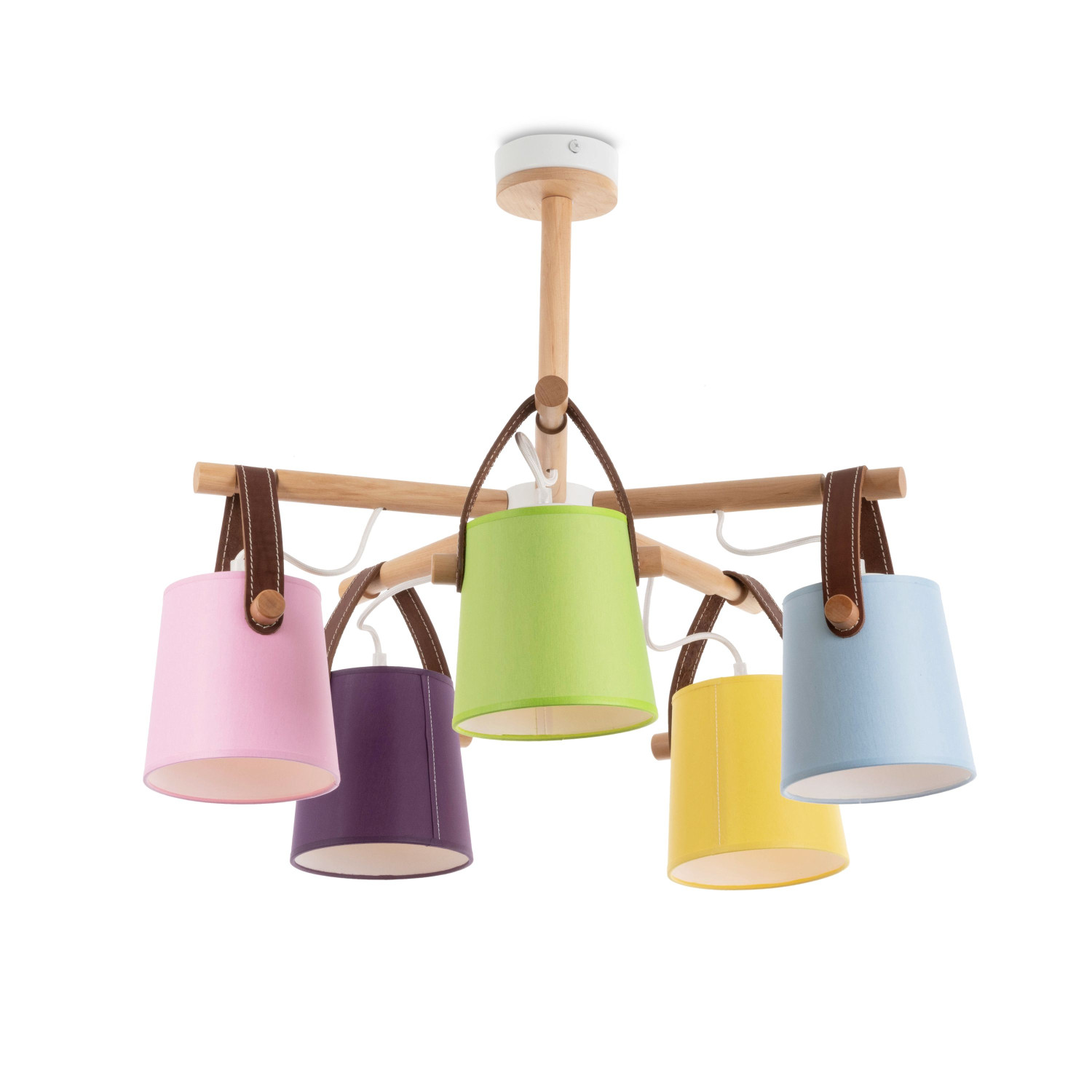 Lustr na tyči s dřevěnými prvky a koženými řemínky  60655 "RIONI" foto2