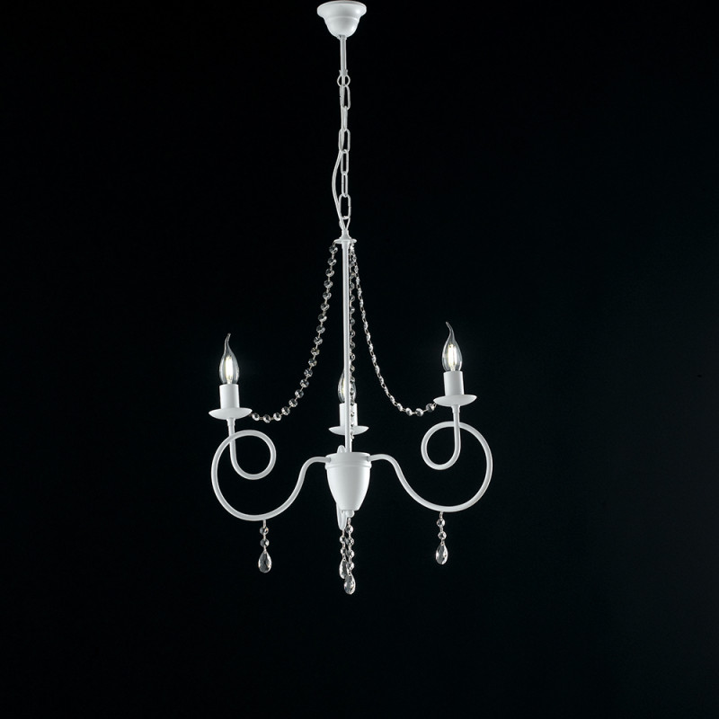 Chandelier with white lacquered metal frame and shabby decoration BL148-3-BCO Elegant
