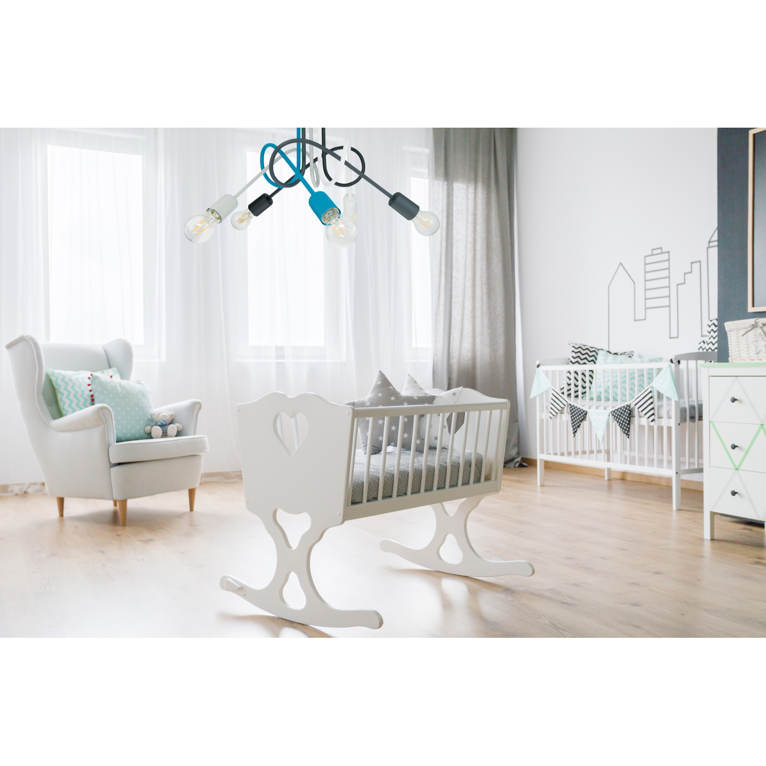 Pendant lamp 1001/5MX5 MONDO, 5 x E27 Max 60W, turquoise, gray, black, white, graphite foto8