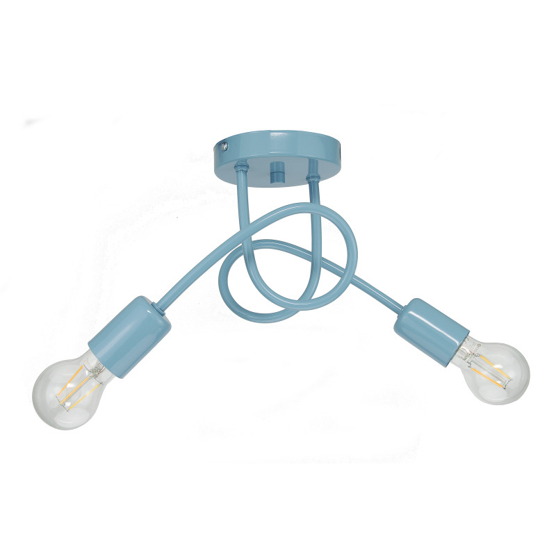 Ceiling lamp with curved metal arms in pastel blue color, "MONDO" collection art.1001/2 PN