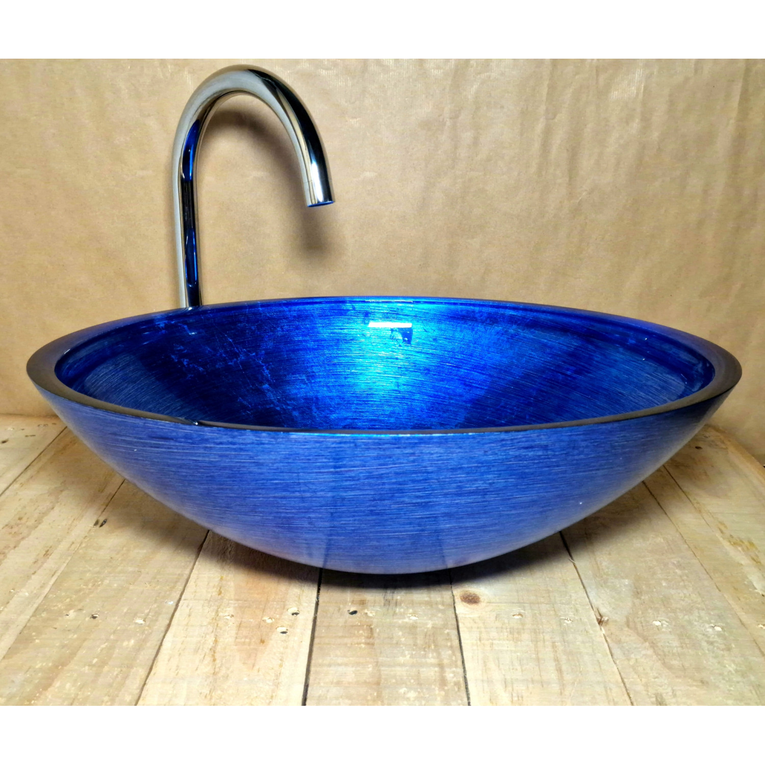 Skleněné designové umyvadlo  "Blue Silver Elegance" U 004