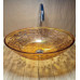Průhledné jantarové skleněné umyvadlo s oválným tvarem a zlatou dekorací U034 foto4