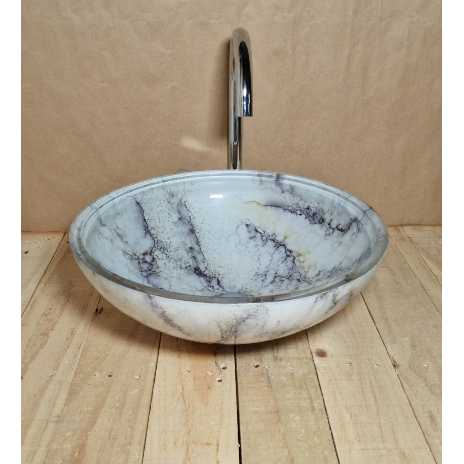 Moderní kulaté skleněné umyvadlo s efektem mramoru U041 foto2