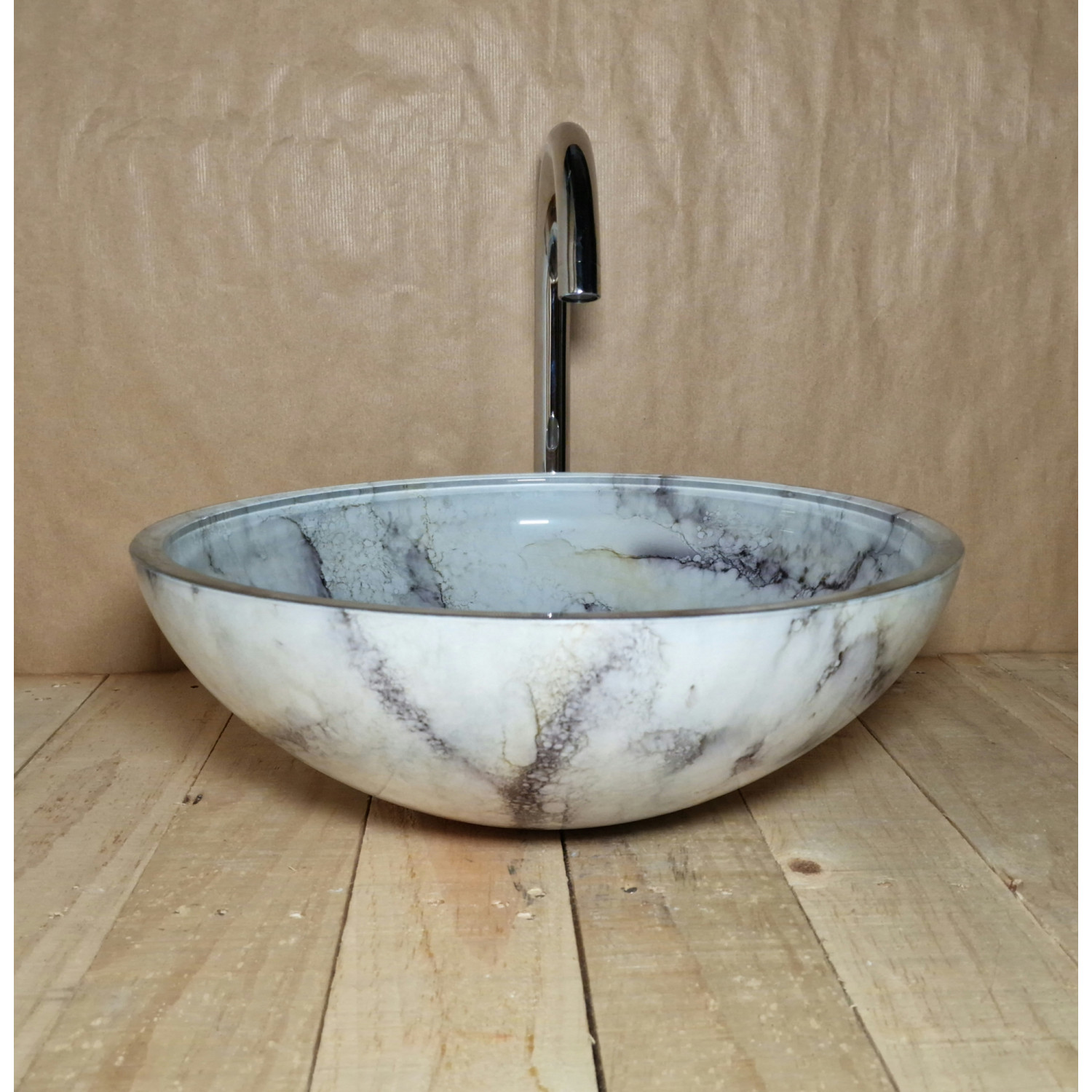 Moderní kulaté skleněné umyvadlo s efektem mramoru U041 foto5