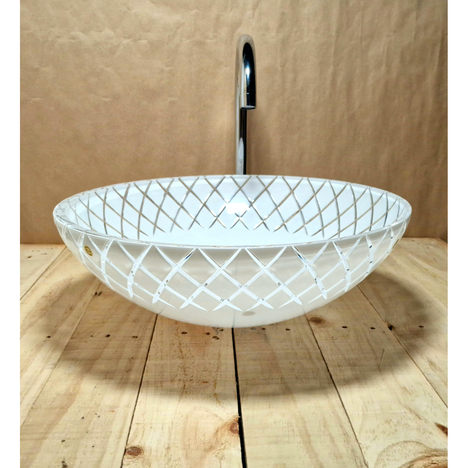 Luxusní kulaté skleněné umyvadlo z bílého křišťálu, ručně vyráběné v Itálii U 042 foto2