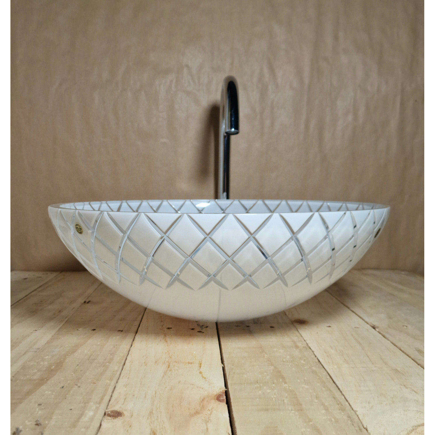 Luxusní kulaté skleněné umyvadlo z bílého křišťálu, ručně vyráběné v Itálii U 042 foto3