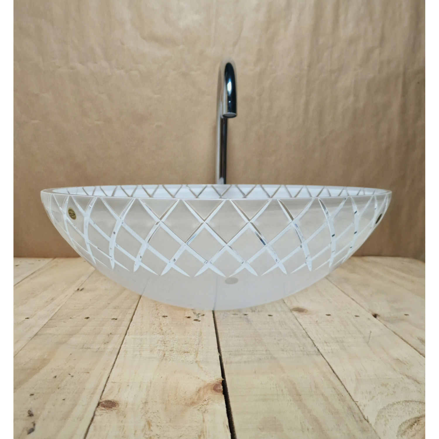 Luxusní kulaté skleněné umyvadlo z bílého křišťálu, ručně vyráběné v Itálii U 042 foto4