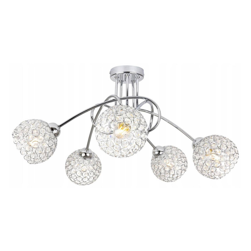 Chrome ceiling lamp in a modern style with glass shades CRYSTAL 2220/5/C