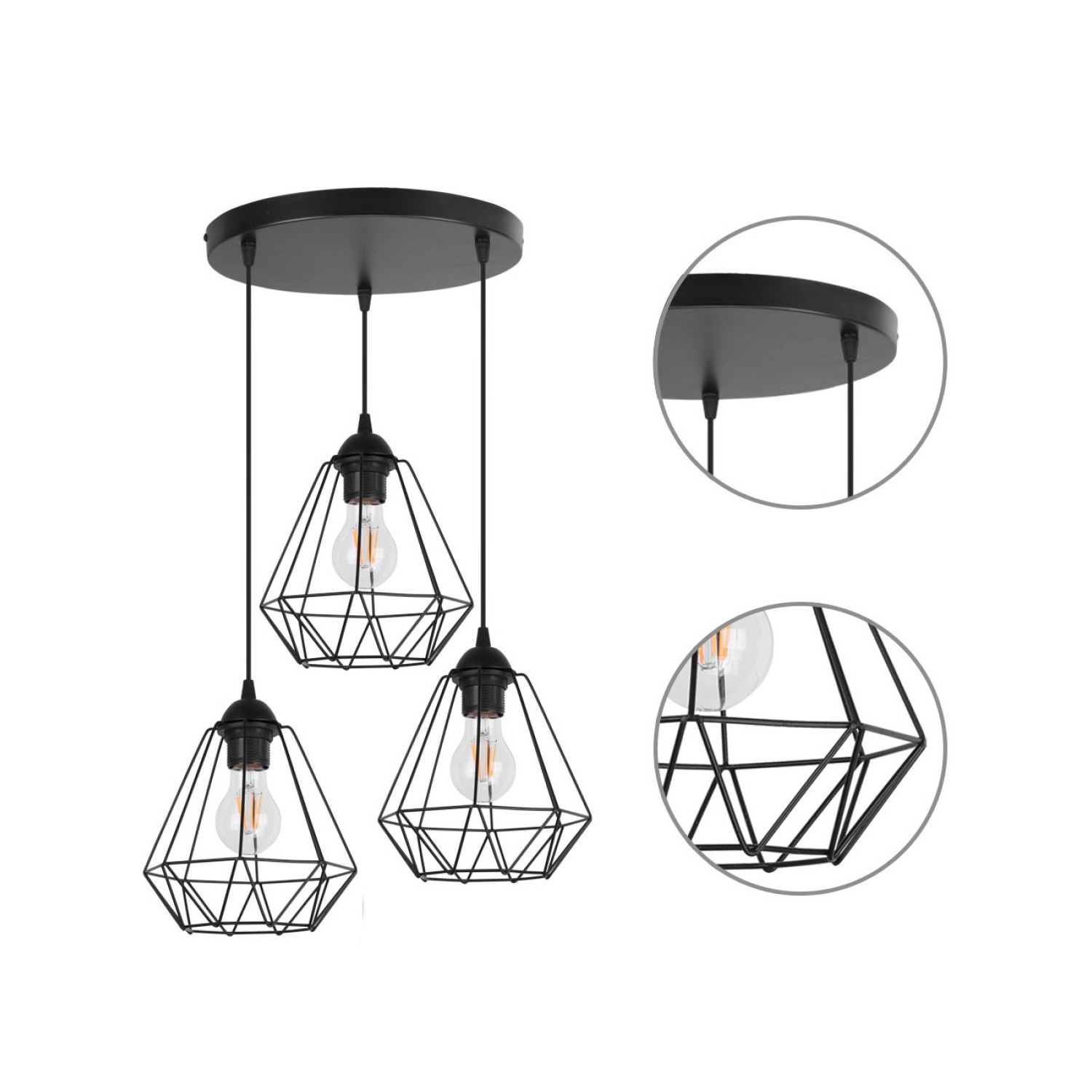 Závěsné svítidlo na lanku s kovovými stínítky LH001 "DIAMOND LOFT CORRAL" foto3