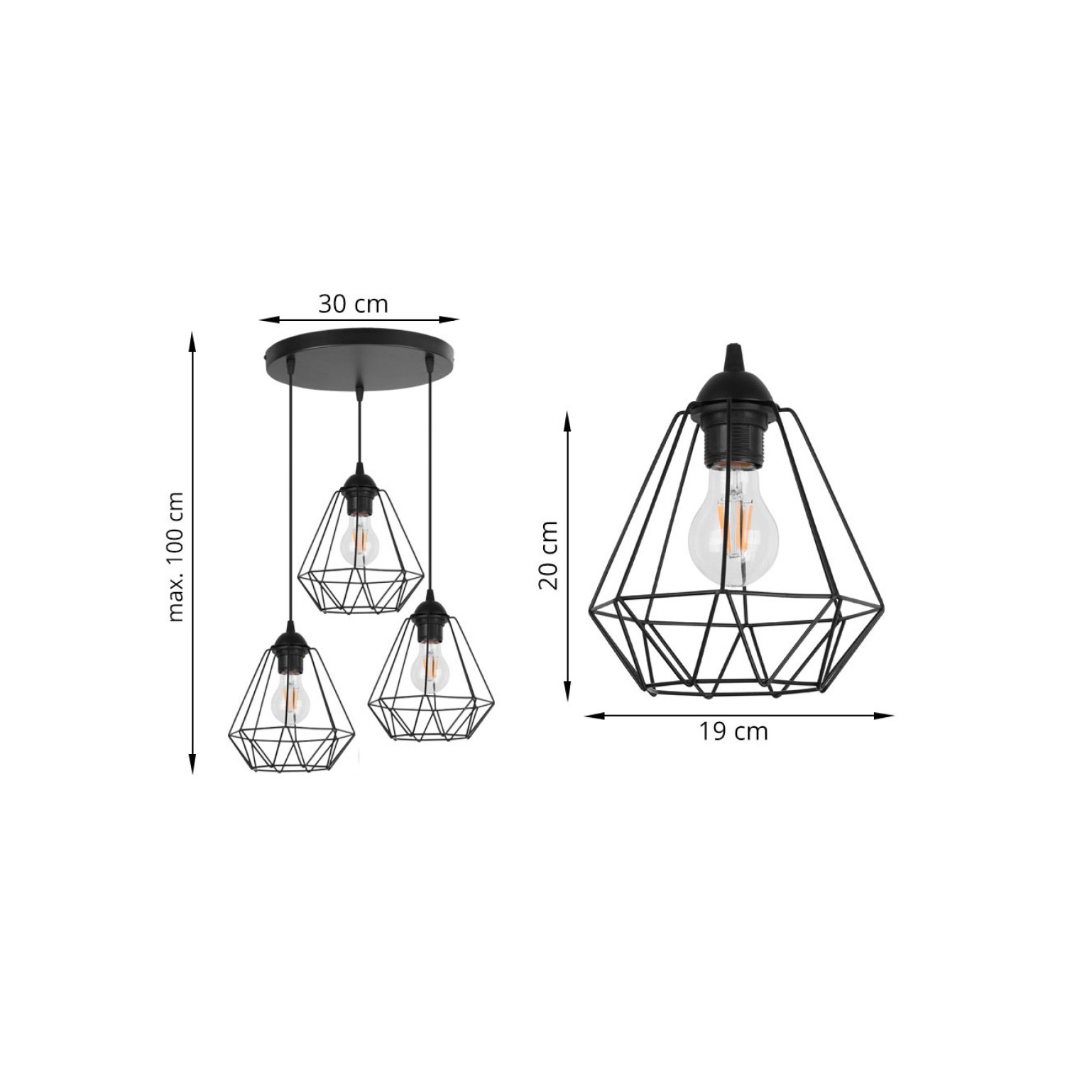 Závěsné svítidlo na lanku s kovovými stínítky LH001 "DIAMOND LOFT CORRAL" foto2
