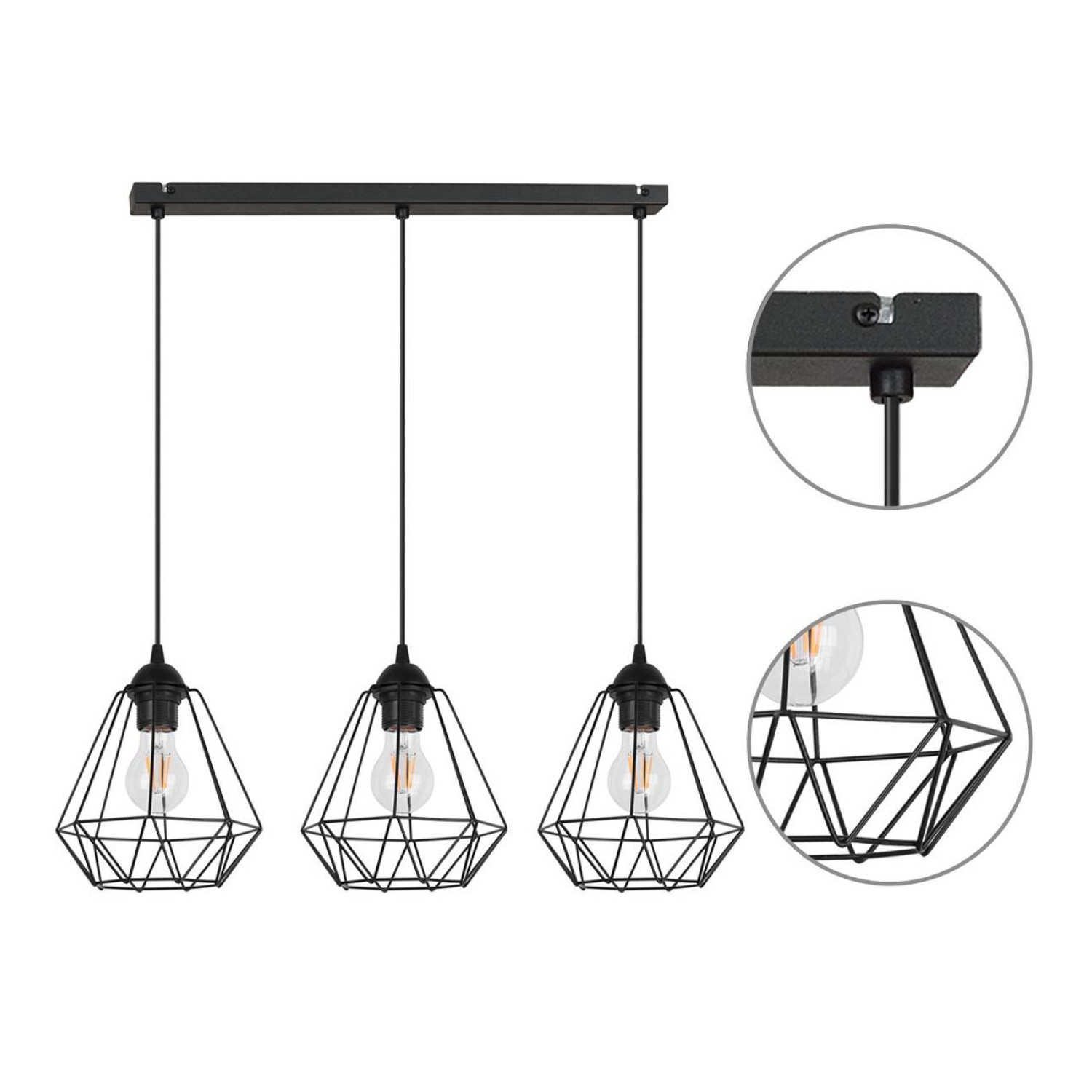 Závěsné svítidlo na lanku s kovovými stínítky LH002 "DIAMOND LOFT CORRAL" foto4