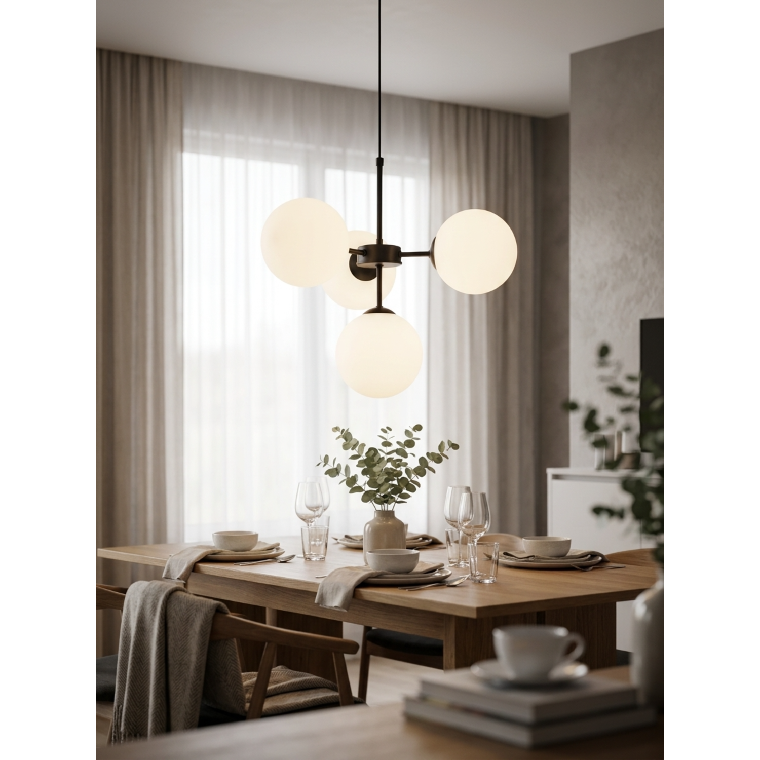 Black pendant chandelier with a white shade and the option of regulation foto2