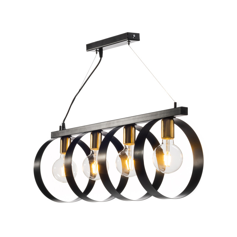 Závěsné svítidlo na kovové liště pro čtyři žárovky s kruhovými stínítky - Kolekce "Industriální Elegance" 14604