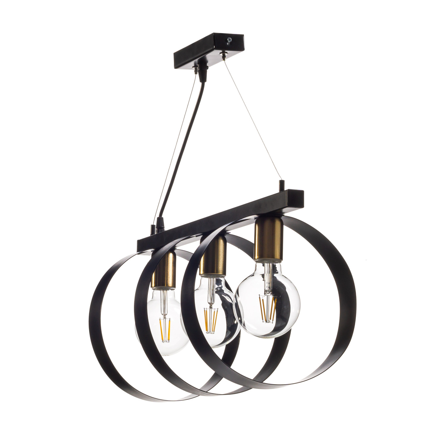 Závěsné svítidlo na kovové liště na tři žárovky  s kruhovými stínítky z kovového pásu 14603 "Industriální Elegance" foto3