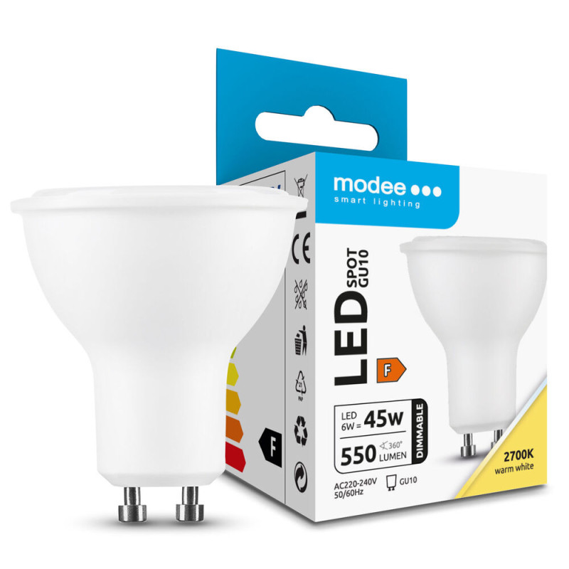 LED žárovka Modee LED Izzó Spot Alu-Plastic 6W GU10 110° 2700K (550 lumen) dimm.