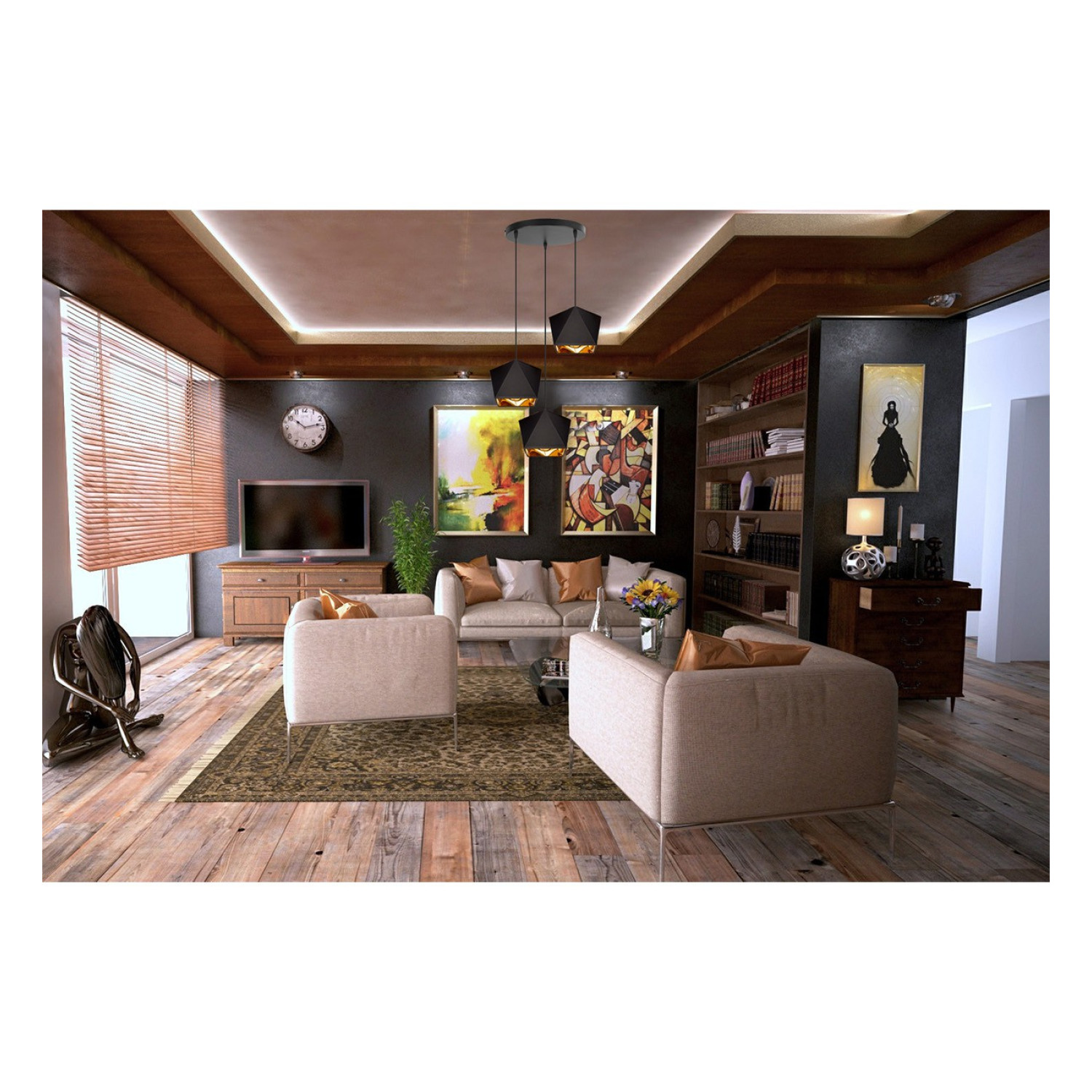 Modern pendant luminaire on a wire LH024 "DIAMOND GOLD" foto6