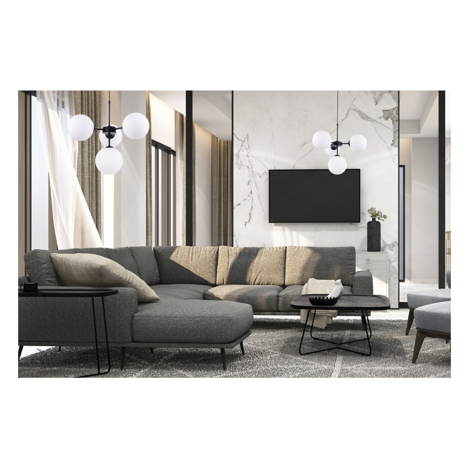 Černý závěsný lustr se stínidlem v bílé barvě a možností regulace " IMPERIA" foto4