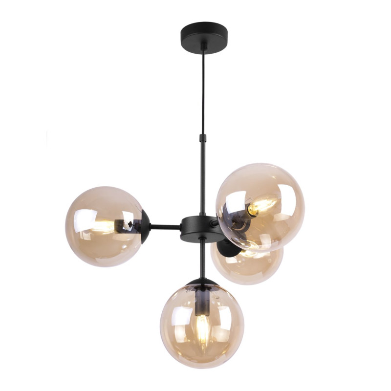 Black Adjustable Ceiling Lamp with 4 Honey Transparent Blown Glass Shades foto2