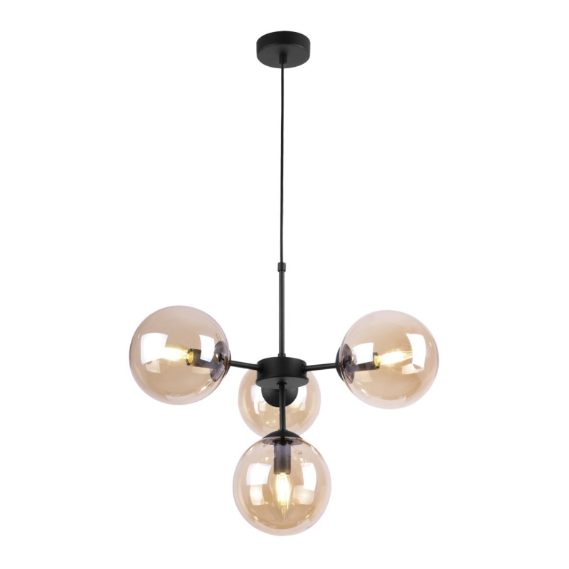 Black Adjustable Ceiling Lamp with 4 Honey Transparent Blown Glass Shades foto3