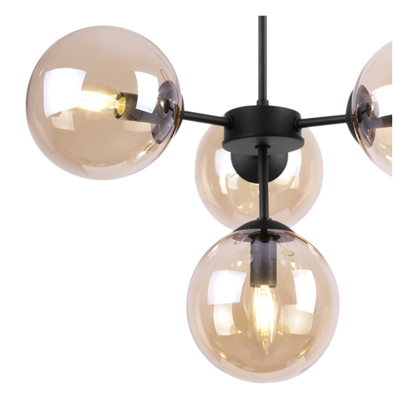 Black Adjustable Ceiling Lamp with 4 Honey Transparent Blown Glass Shades foto4