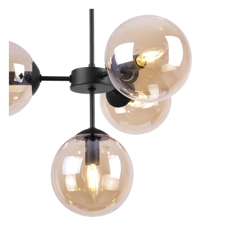 Black Adjustable Ceiling Lamp with 4 Honey Transparent Blown Glass Shades foto5