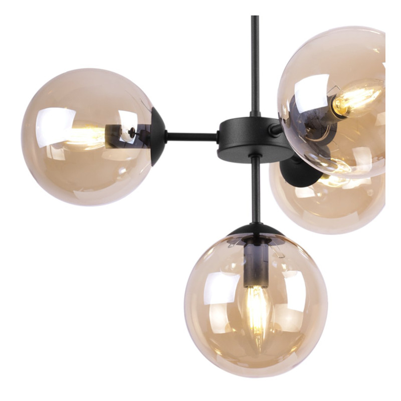 Black Adjustable Ceiling Lamp with 4 Honey Transparent Blown Glass Shades foto6