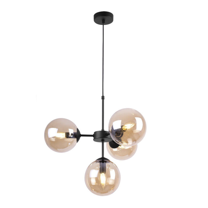 Black Adjustable Ceiling Lamp with 4 Honey Transparent Blown Glass Shades foto7