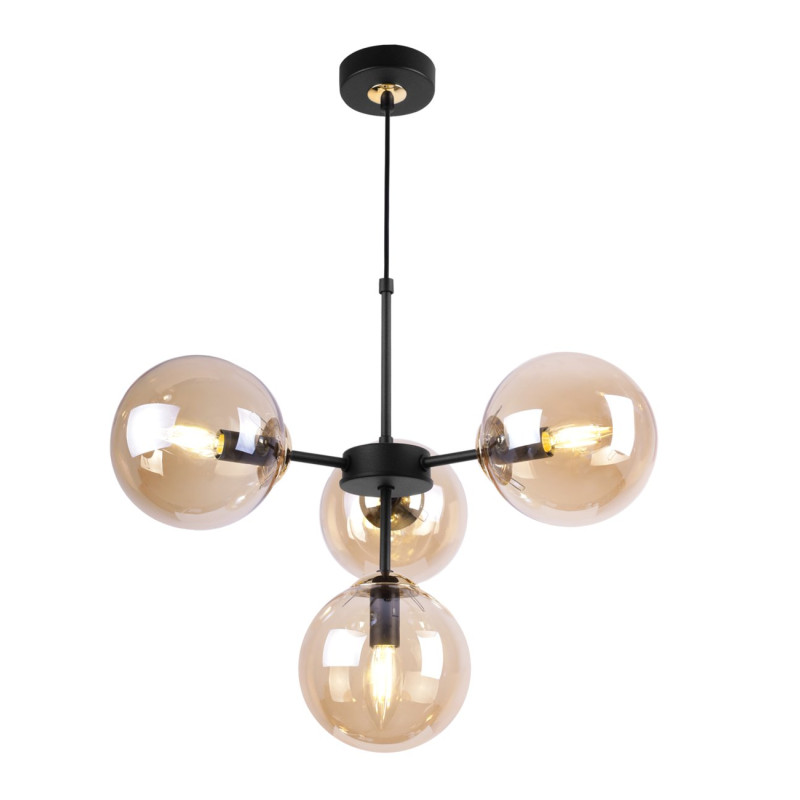Eclipse Black & Gold Adjustable Pendant Light with 4 Honey Blown Glass Shades foto2