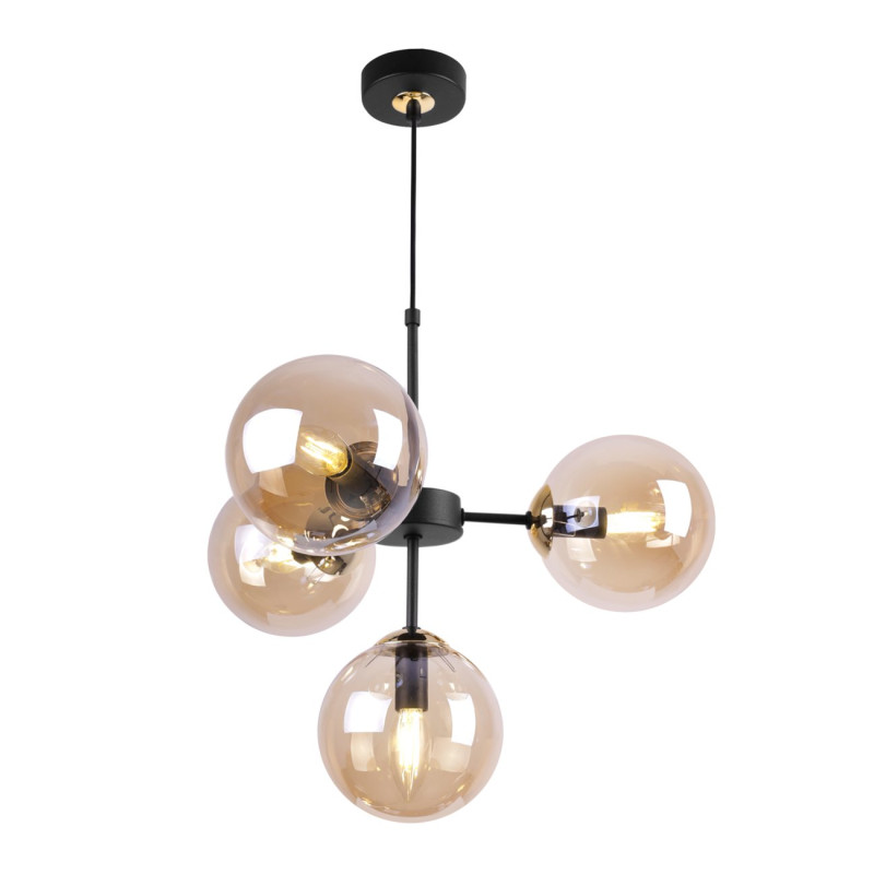 Eclipse Black & Gold Adjustable Pendant Light with 4 Honey Blown Glass Shades