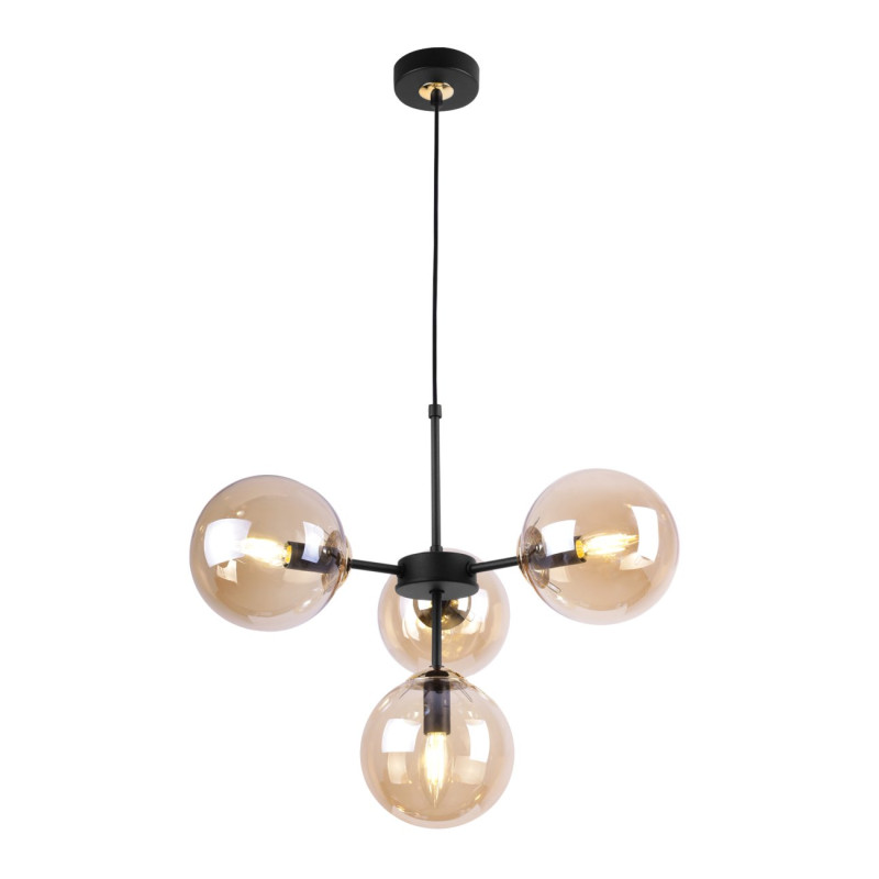 Eclipse Black & Gold Adjustable Pendant Light with 4 Honey Blown Glass Shades foto3
