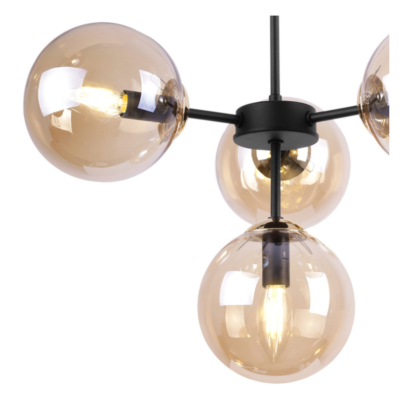 Eclipse Black & Gold Adjustable Pendant Light with 4 Honey Blown Glass Shades foto4