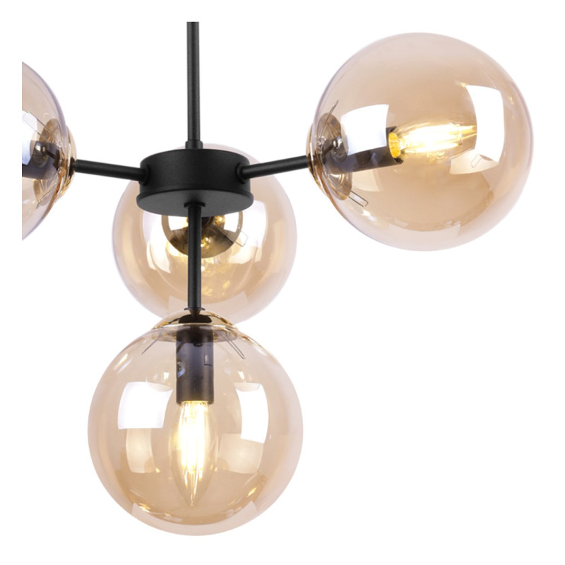 Eclipse Black & Gold Adjustable Pendant Light with 4 Honey Blown Glass Shades foto6