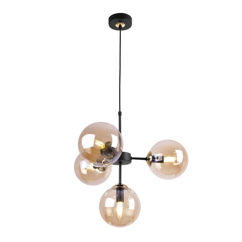 Eclipse Black & Gold Adjustable Pendant Light with 4 Honey Blown Glass Shades foto7
