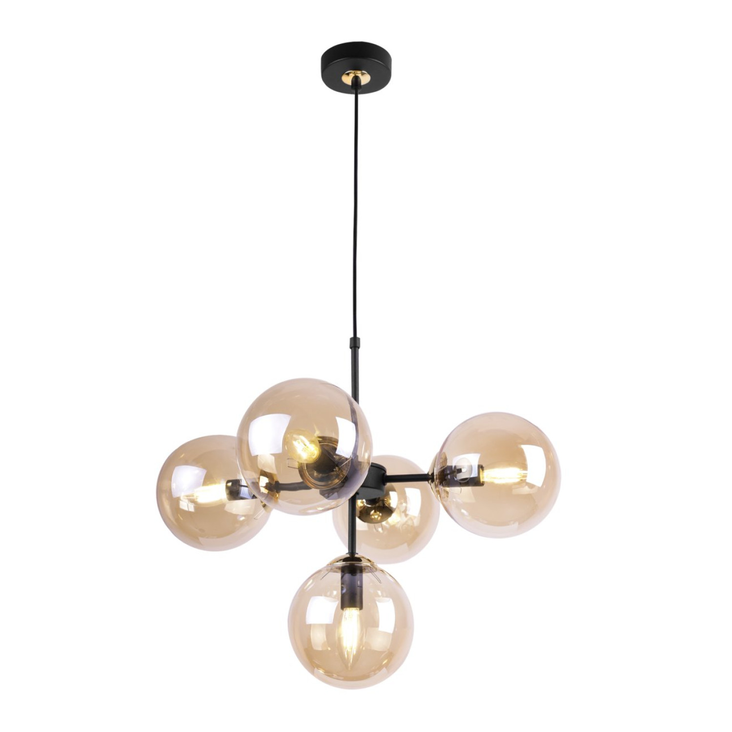 Černozlatá Regulovatelná Stropní Lampa se 5 Medově Transparentními Foukanými Stínidly "IMPERIA" foto3