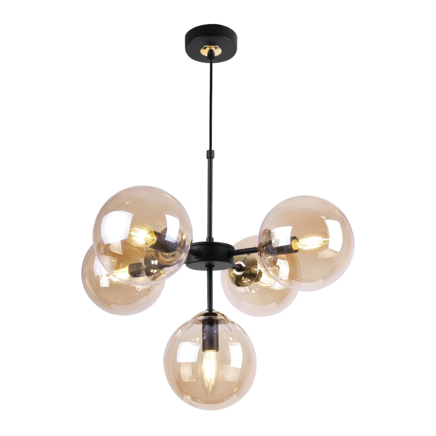 Černozlatá Regulovatelná Stropní Lampa se 5 Medově Transparentními Foukanými Stínidly "IMPERIA" foto6