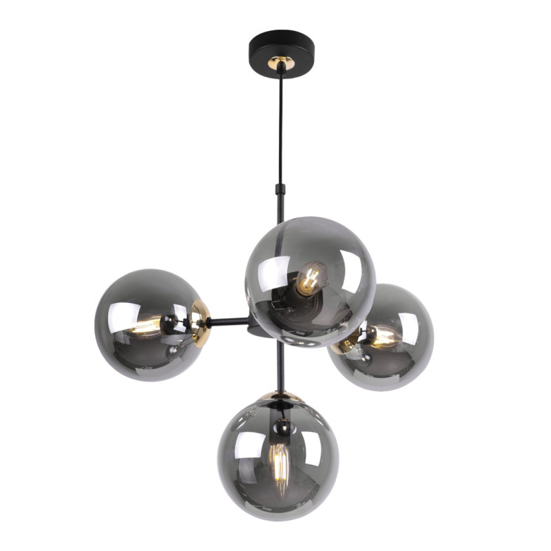 Black Pendant Light with Gold Accents and Adjustable Length, Four Graphite Transparent Shades foto2