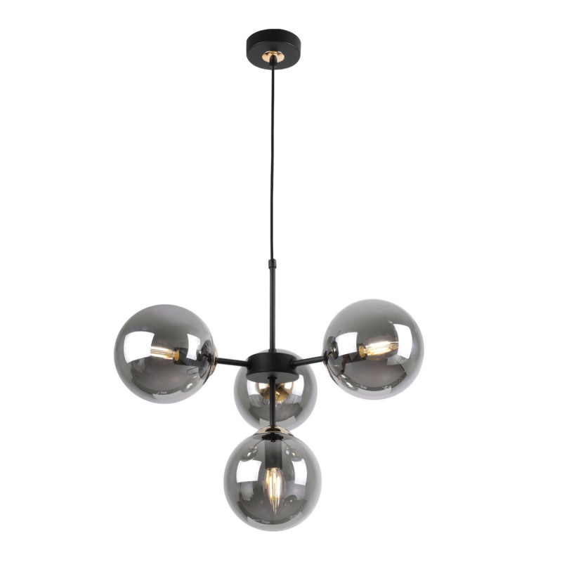Black Pendant Light with Gold Accents and Adjustable Length, Four Graphite Transparent Shades foto3