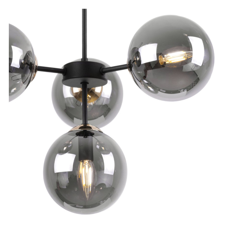 Black Pendant Light with Gold Accents and Adjustable Length, Four Graphite Transparent Shades foto4