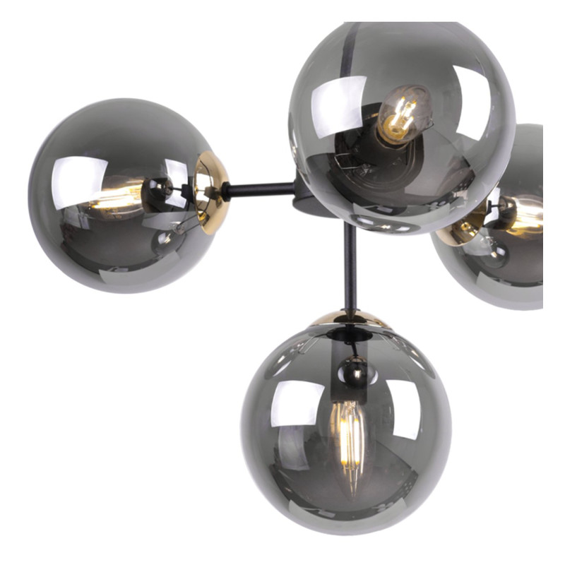 Black Pendant Light with Gold Accents and Adjustable Length, Four Graphite Transparent Shades foto5